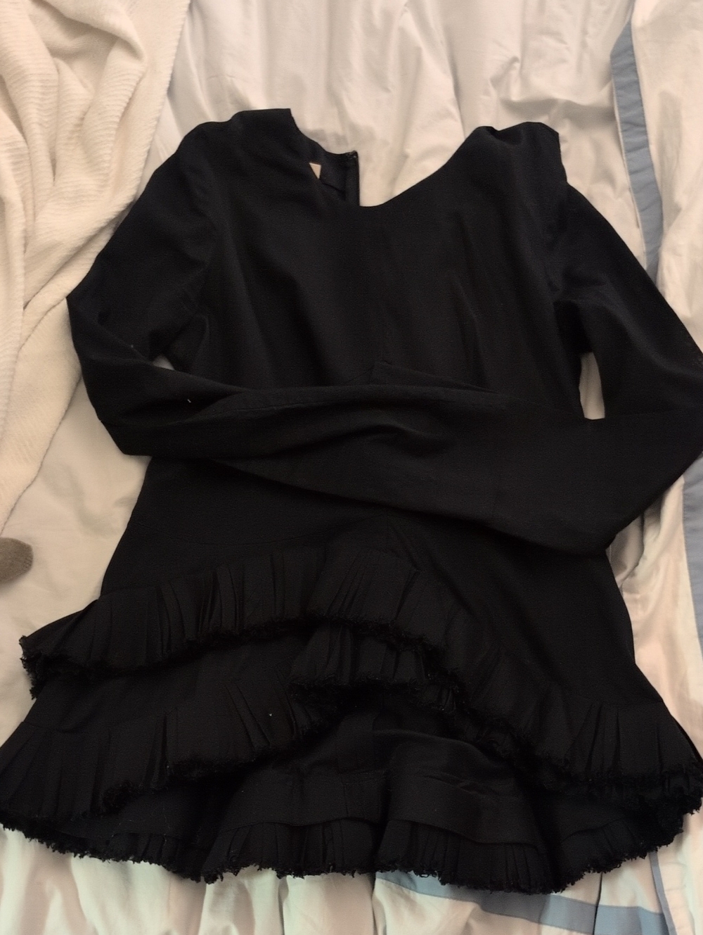 Marni Black Ruffle-Hem Long Sleeve Blouse